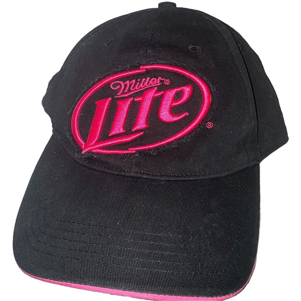 Miller Lite Beer Adjustable Hat Black Pink w/Embroidered Logo Light Women Cap
